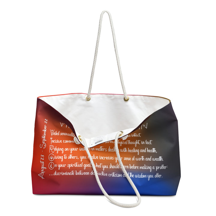 Weekender Bag with Acrostic Poem Spelling out "Virgo"