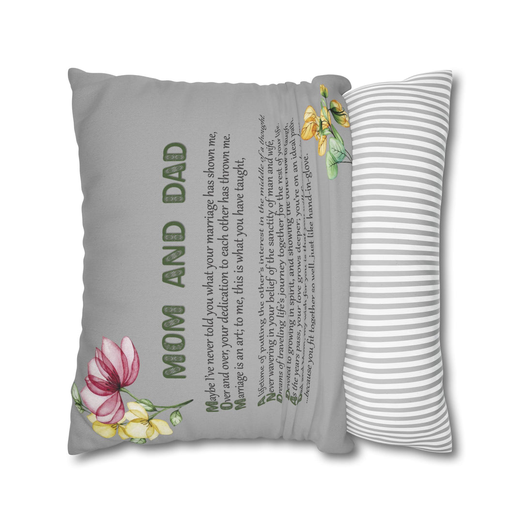 Mom and Dad Acrostic Poem Pillow Cover - Grey