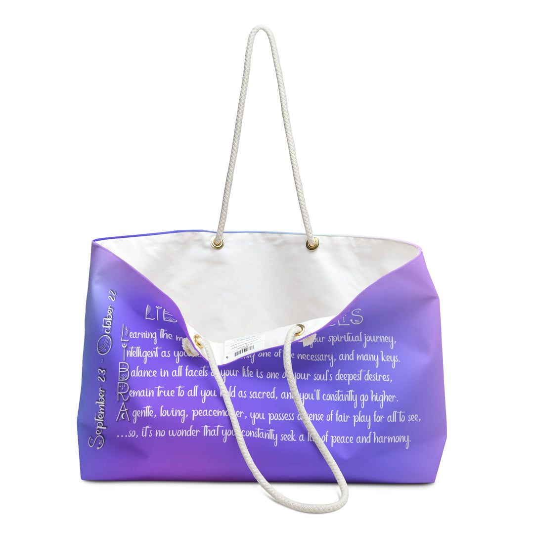 Weekender Bag with Acrostic Poem Spelling out "Libra"