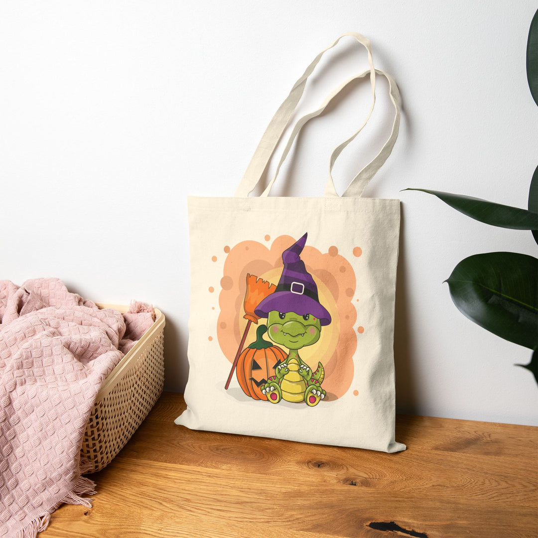"Happy Halloween" Acrostic Poem Canvas Candy Tote Bag - Baby Dragon - No Personalization