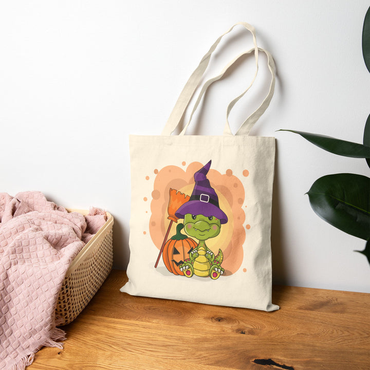 "Happy Halloween" Acrostic Poem Canvas Candy Tote Bag - Baby Dragon - No Personalization