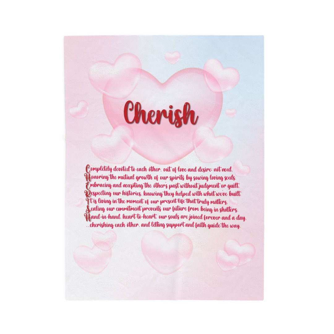 Cherish Acrostic Poem Velveteen Plush Blanket - Hearts-Clouds