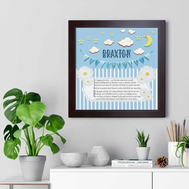 Baby Steps "It's a Boy" Framed Print Collection - Blue Stripes - Personalized