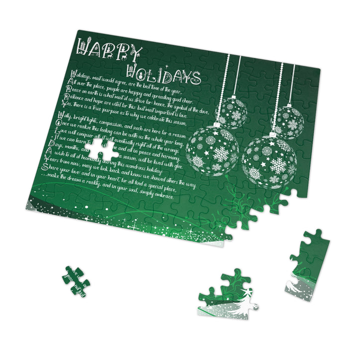 Happy Holidays Acrostic Poem Puzzle - Ornaments-Green - Tin Box