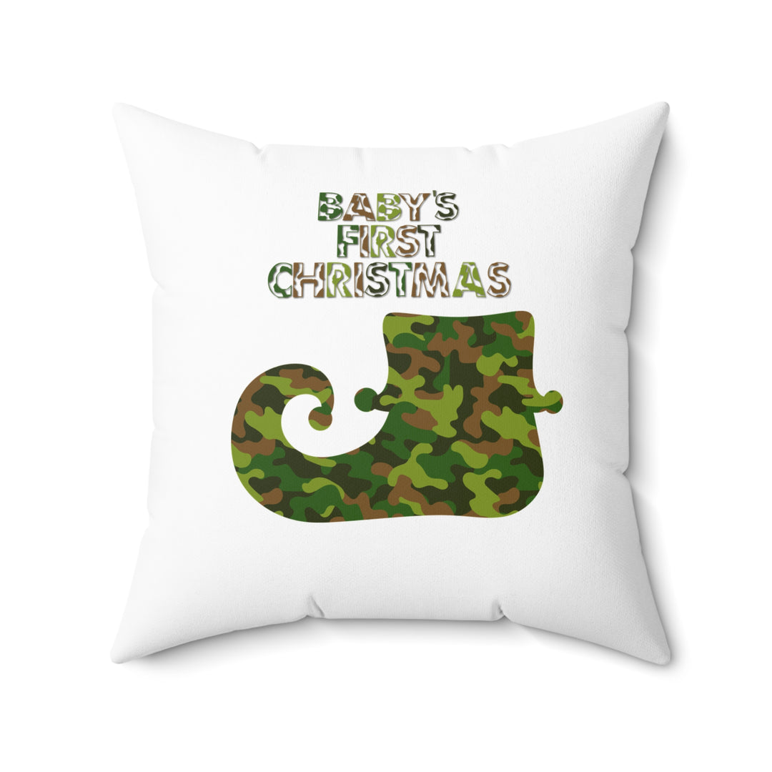 "Baby's First Christmas" Acrostic Poem Pillow - Camo Elf Shoe - No Personalization