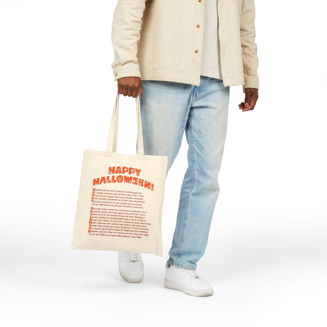 "Happy Halloween" Acrostic Poem Canvas Candy Tote Bag - Creepy Skull- Personalized