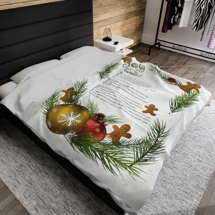 It's Just a Phrase Velveteen Plush Blanket - Gingerbread Design with Acrostic Poem "Joy to the World" - Gingerbread