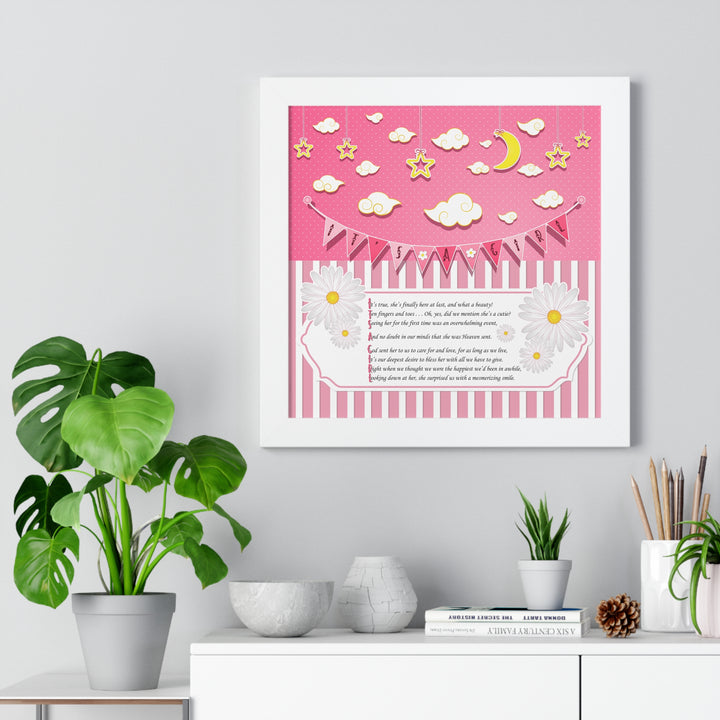 Baby Steps "It's a Girl" Framed Print - Pink Stripes -No Personalization