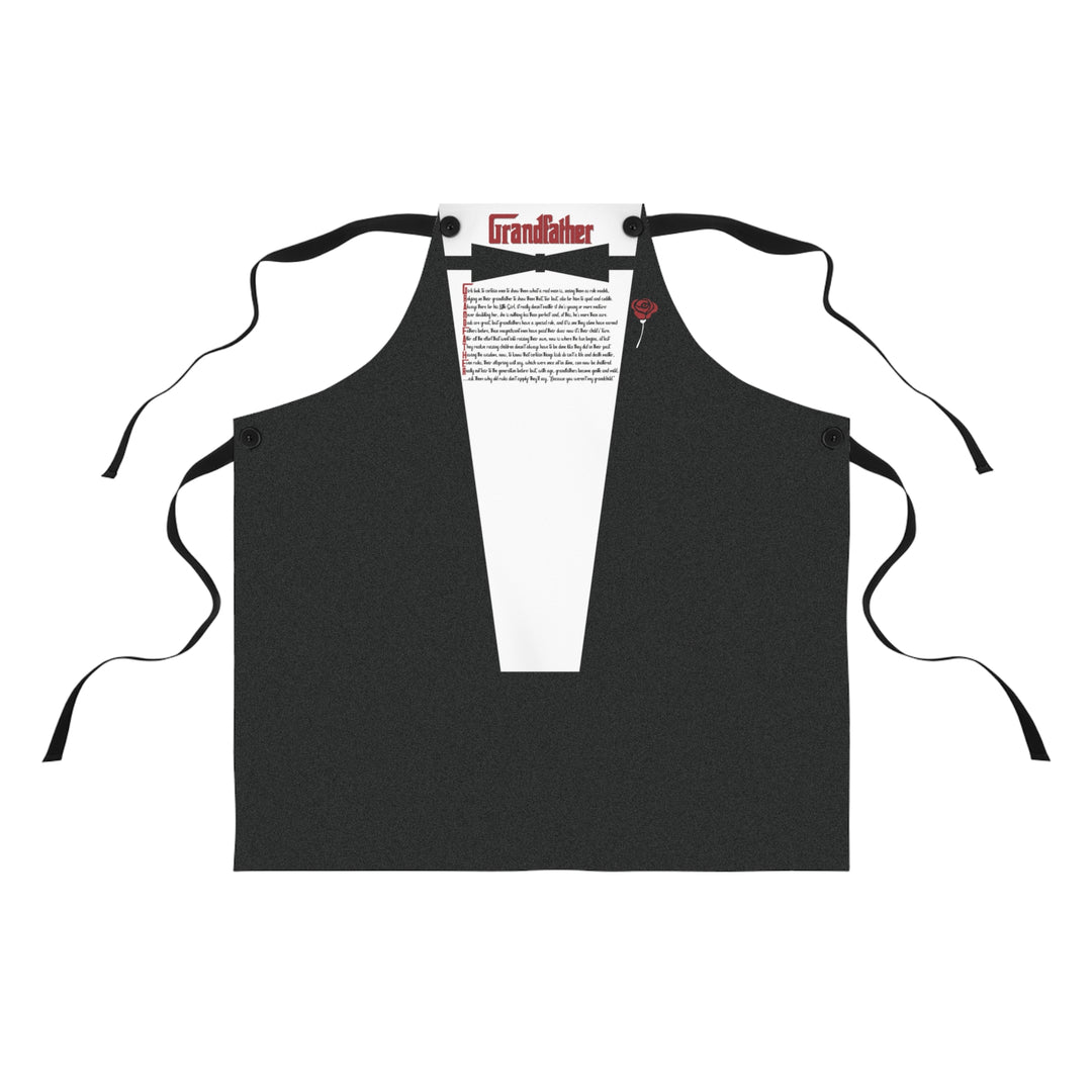 Black apron with a white shirt and bow tie on a white background