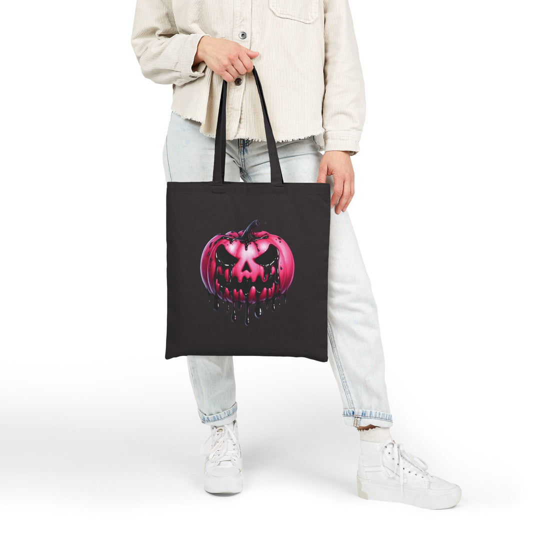 Happy Halloween Acrostic Poem Canvas Candy Tote Bag - Creepy Pink Pumpkin - No Personalization