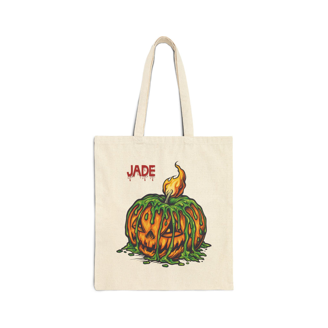 "Happy Halloween" Acrostic Poem Canvas Candy Tote Bag - Creepy Pumpkin- Personalized