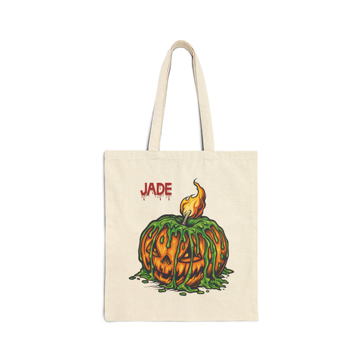 "Happy Halloween" Acrostic Poem Canvas Candy Tote Bag - Creepy Pumpkin- Personalized