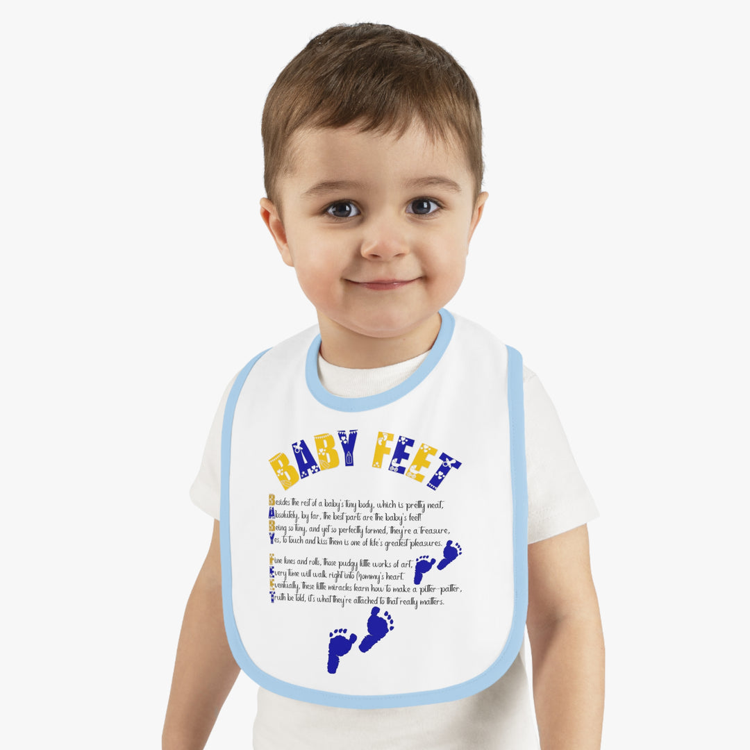 "Baby Feet" Acrostic Poem  Contrast Trim Jersey Bib - Blue Footprints