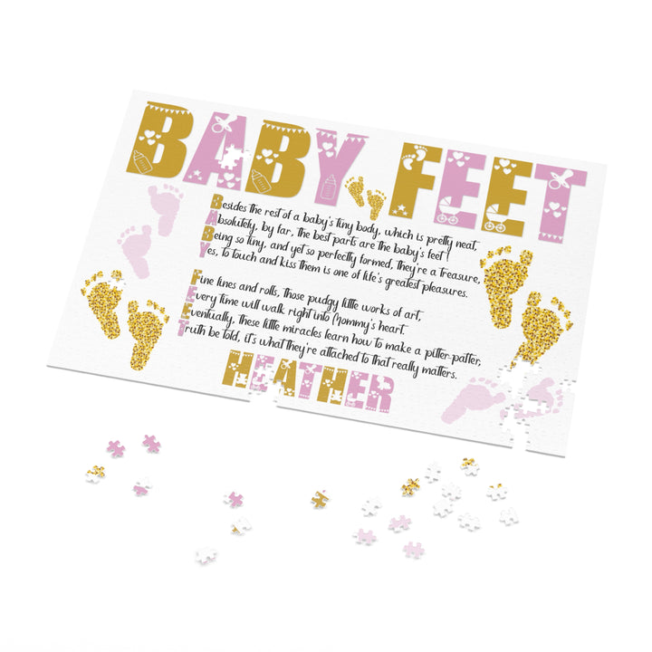 "Baby Feet" Acrostic Poem Jigsaw Puzzle - Pink and Gold - Personalized