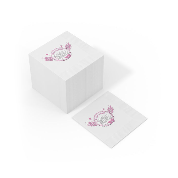 A Baby is Born Baby Shower Coined Napkins - Pink Wings - No Personalization