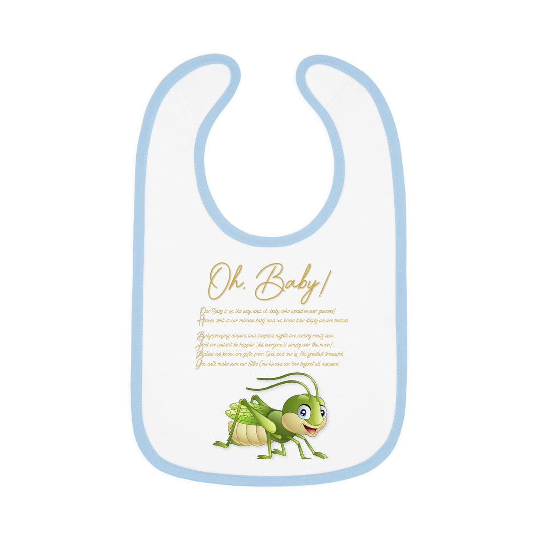 "Oh, Baby!" Acrostic Poem Contrast Trim Jersey Bib -Grasshopper