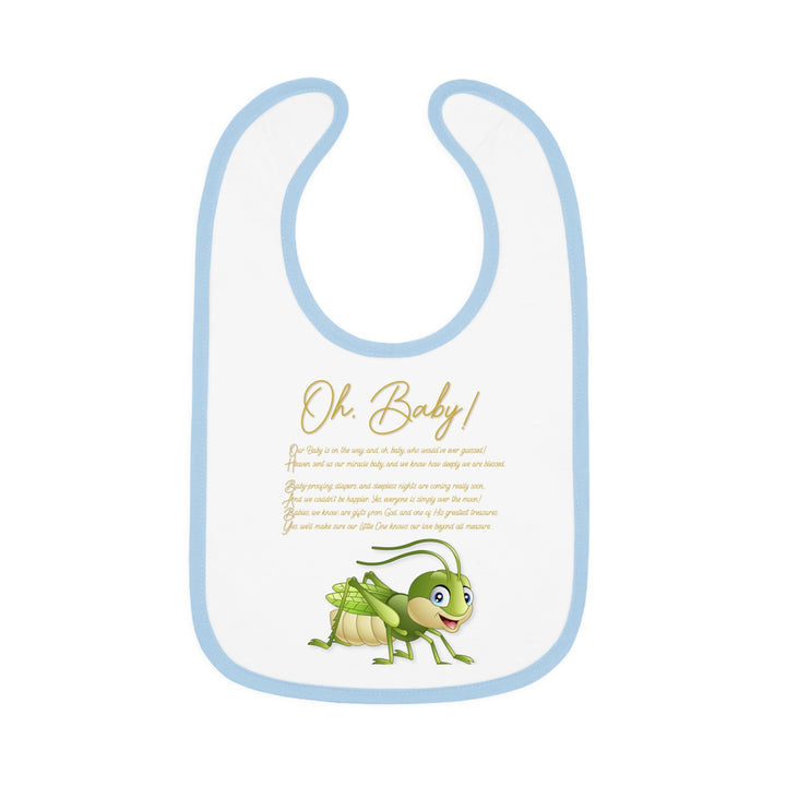 "Oh, Baby!" Acrostic Poem Contrast Trim Jersey Bib -Grasshopper