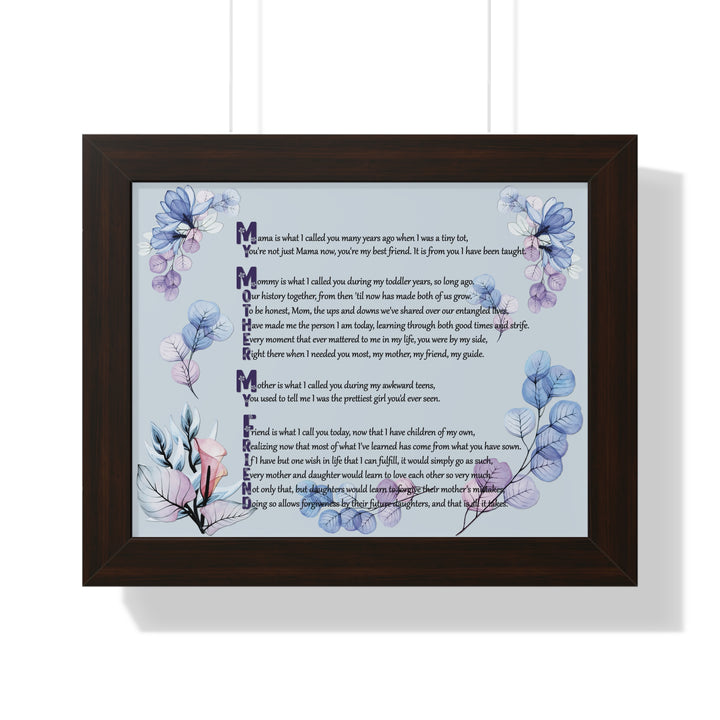 "My Mother, My Friend" Framed Acrostic Poem Print - Translucent Flower
