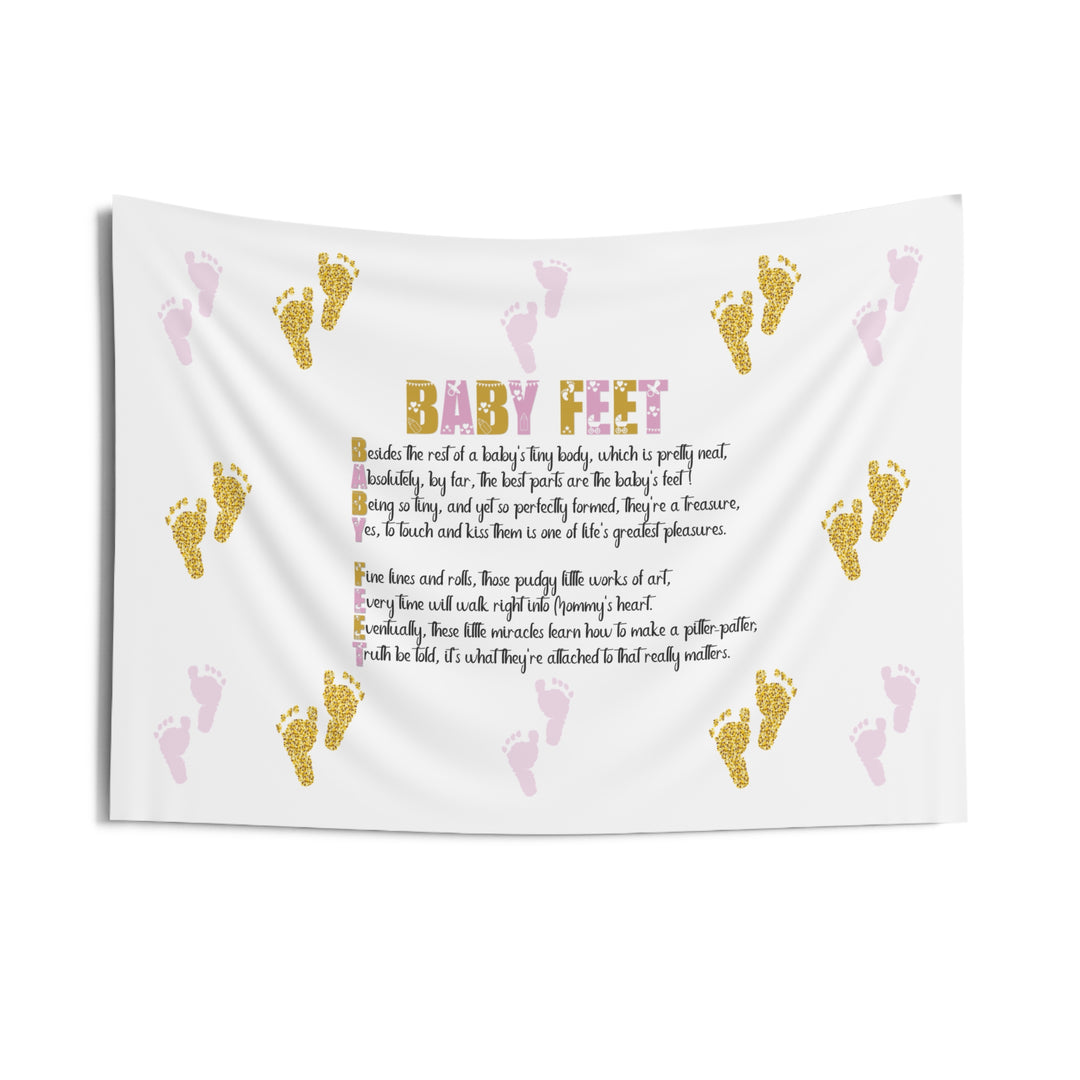 "Baby Feet" Acrostic Poem Baby Shower Backdrop - Pink and Gold - No Personalization