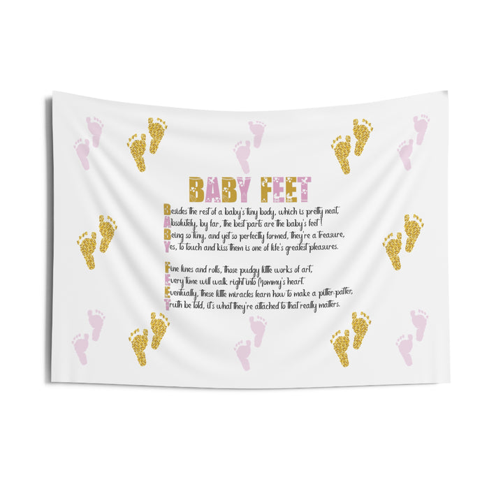 "Baby Feet" Acrostic Poem Baby Shower Backdrop - Pink and Gold - No Personalization
