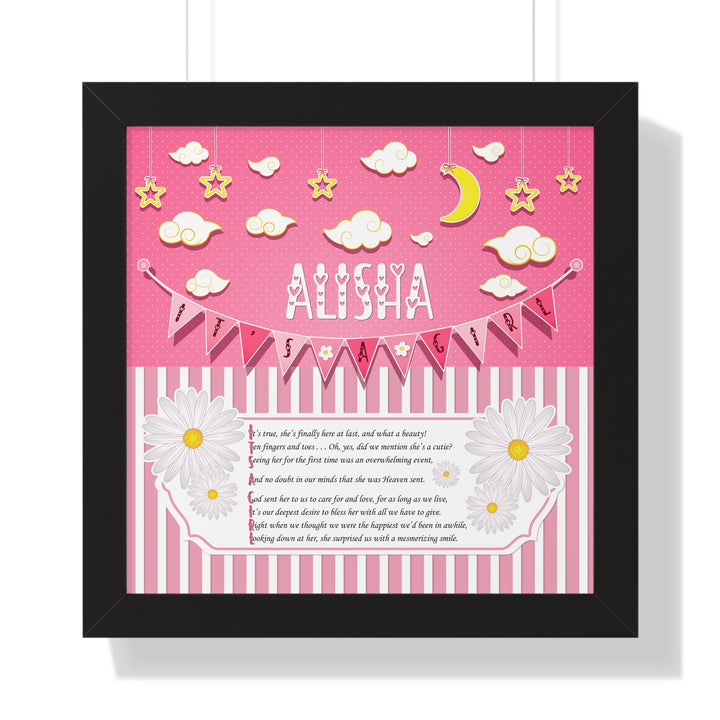 Baby Steps Framed Print Collection - Pink Stripes - "It's a Girl" Personalized