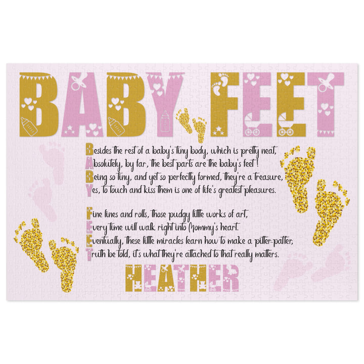 Baby Feet Acrostic Poem Puzzle - Pink and Gold - Tin Box - Personalized