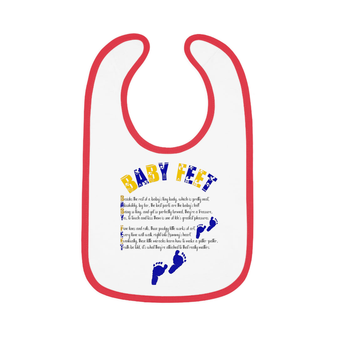 Baby Steps Acrostic Poem - Contrast Trim Jersey Bib - "Baby Feet" Blue Footprints