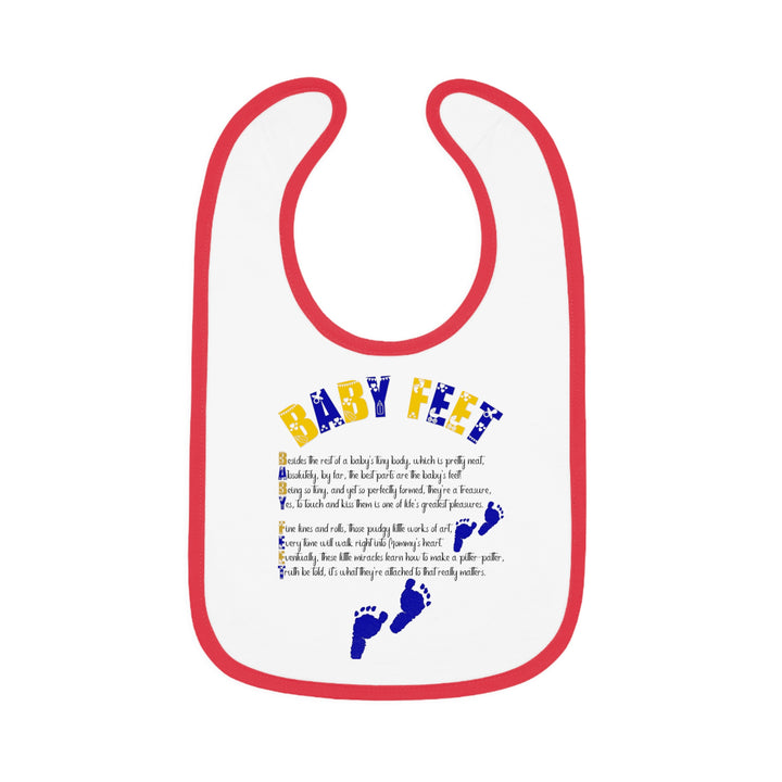 Baby Steps Acrostic Poem - Contrast Trim Jersey Bib - "Baby Feet" Blue Footprints