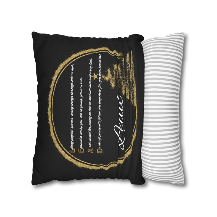"Lead" Acrostic Poem Pillow Cover from "Learn, Lead, Believe" Collection - Black