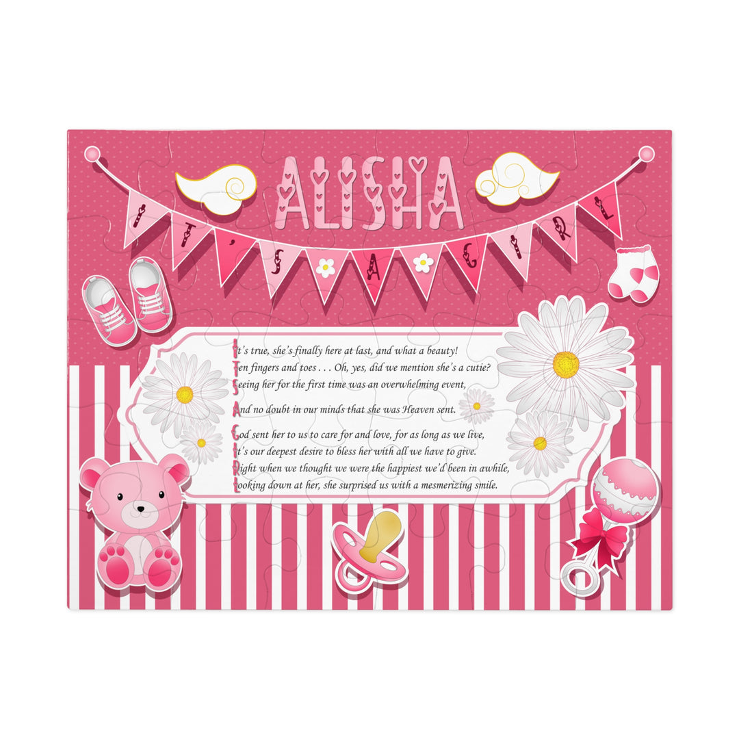 It's a Girl Acrostic Poem Puzzle - Banner and Stripes - Personalized