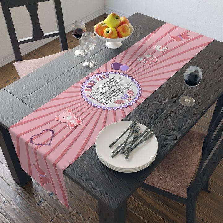Baby Feet Acrostic Poem Table Runner - Pink-Wings