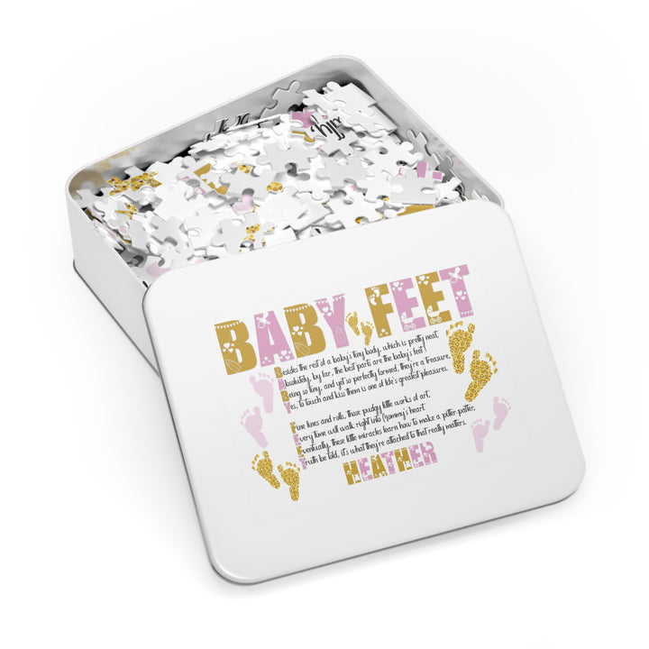 "Baby Feet" Acrostic Poem Jigsaw Puzzle - Pink and Gold - Personalized