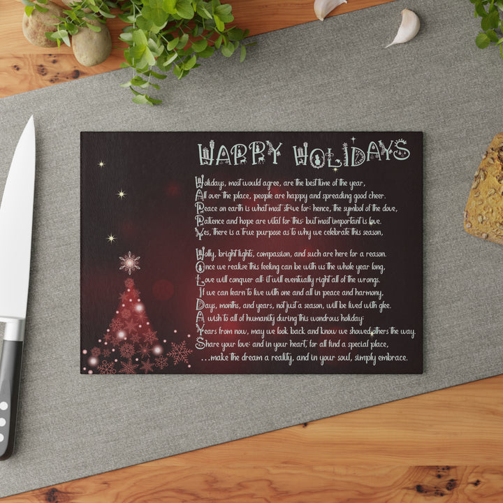 It's Just a Phrase Glass Cutting Board - "Happy Holidays" - 2