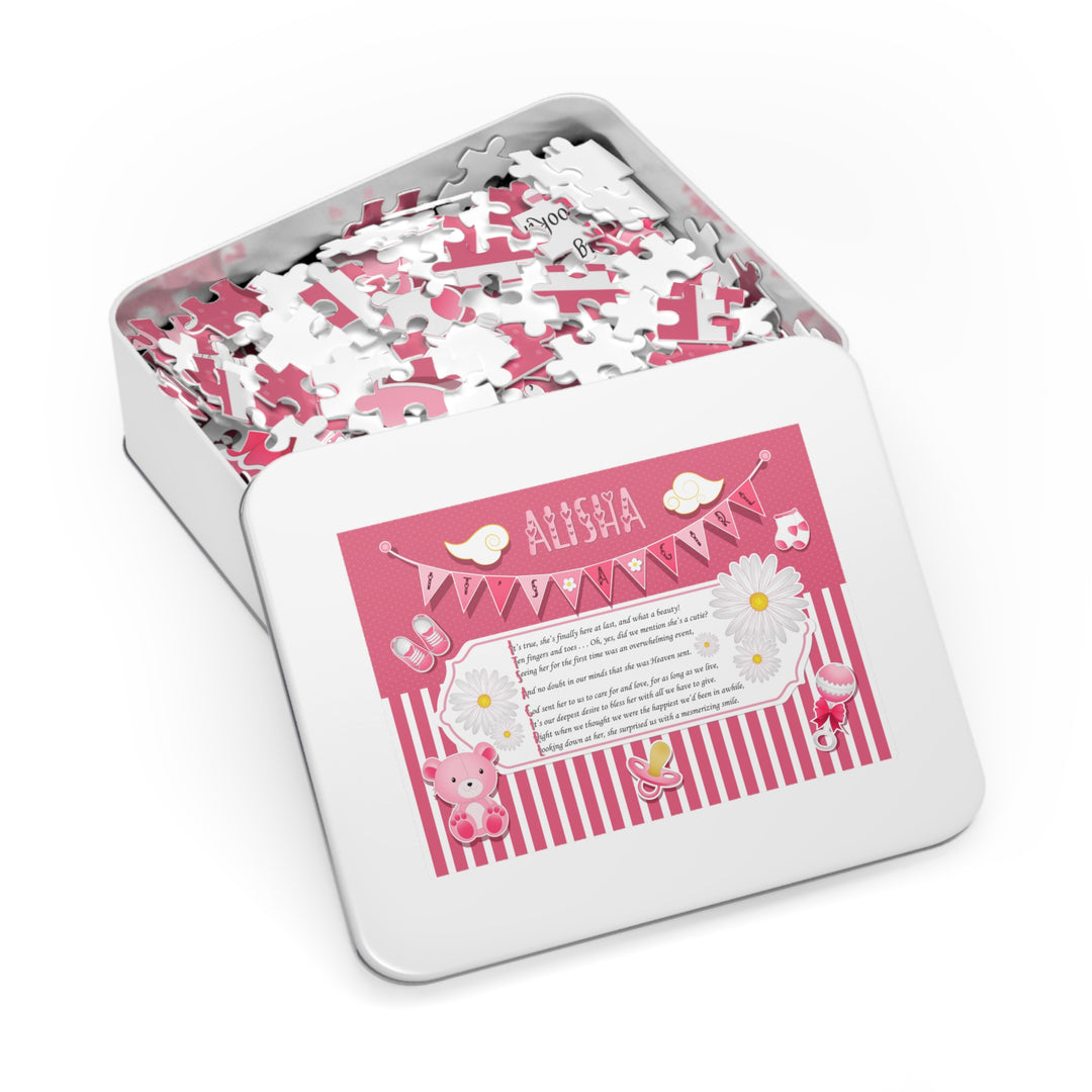 It's a Girl Acrostic Poem Puzzle - Banner and Stripes - Personalized