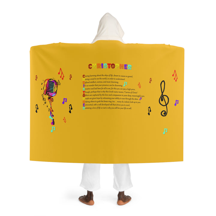 Namesakes Hooded Sherpa Fleece Blanket - Mic and Musical Notes - Yellow Background