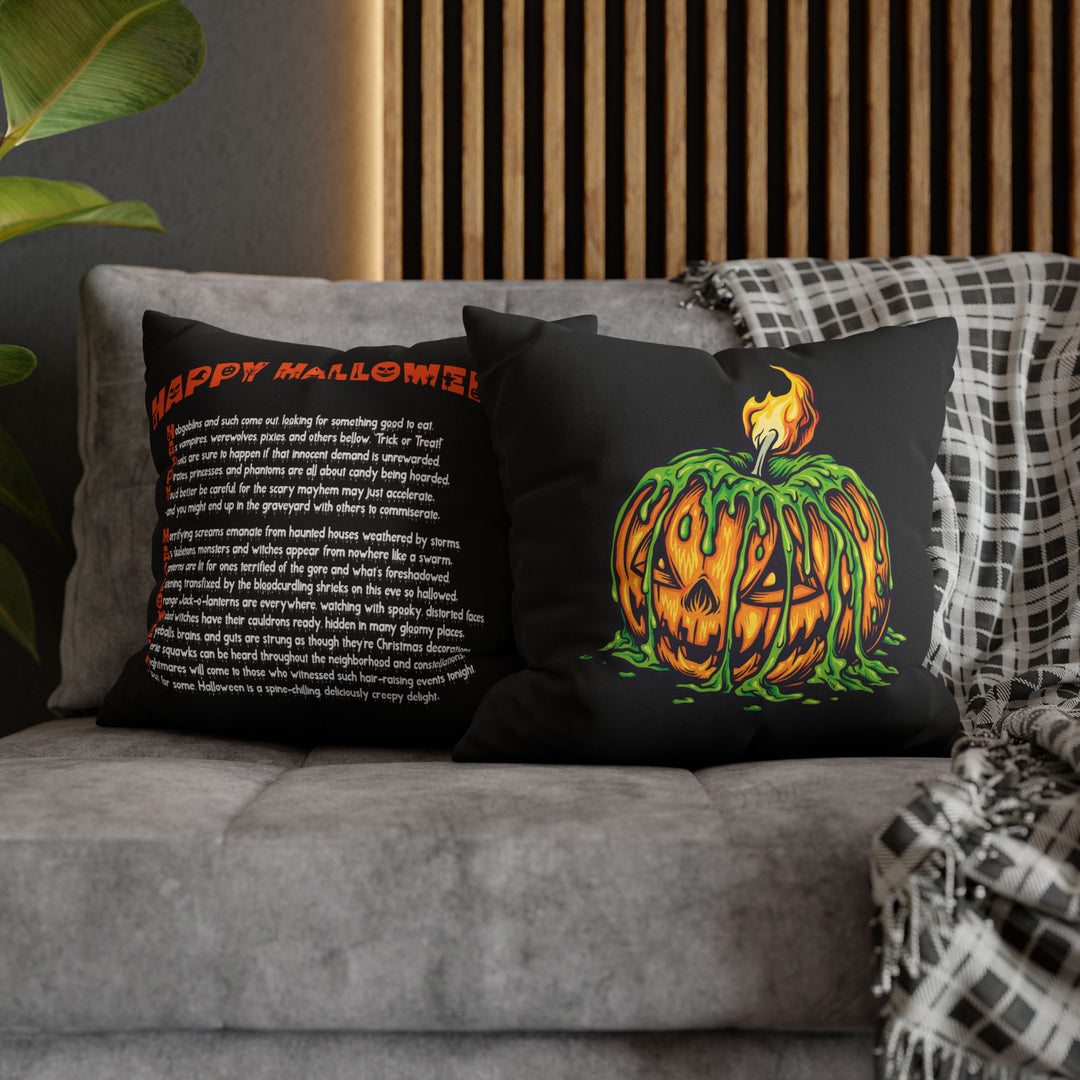 "Happy Halloween" Acrostic Poem Square Pillow Cover - Creepy Pumpkin