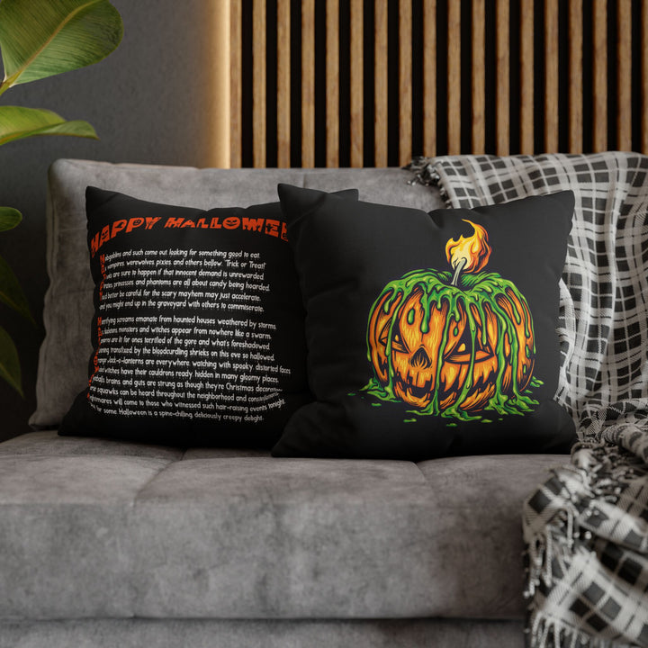 "Happy Halloween" Acrostic Poem Square Pillow Cover - Creepy Pumpkin