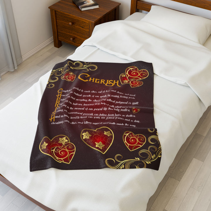 Cherish Acrostic Poem Velveteen Plush Blanket - Hearts