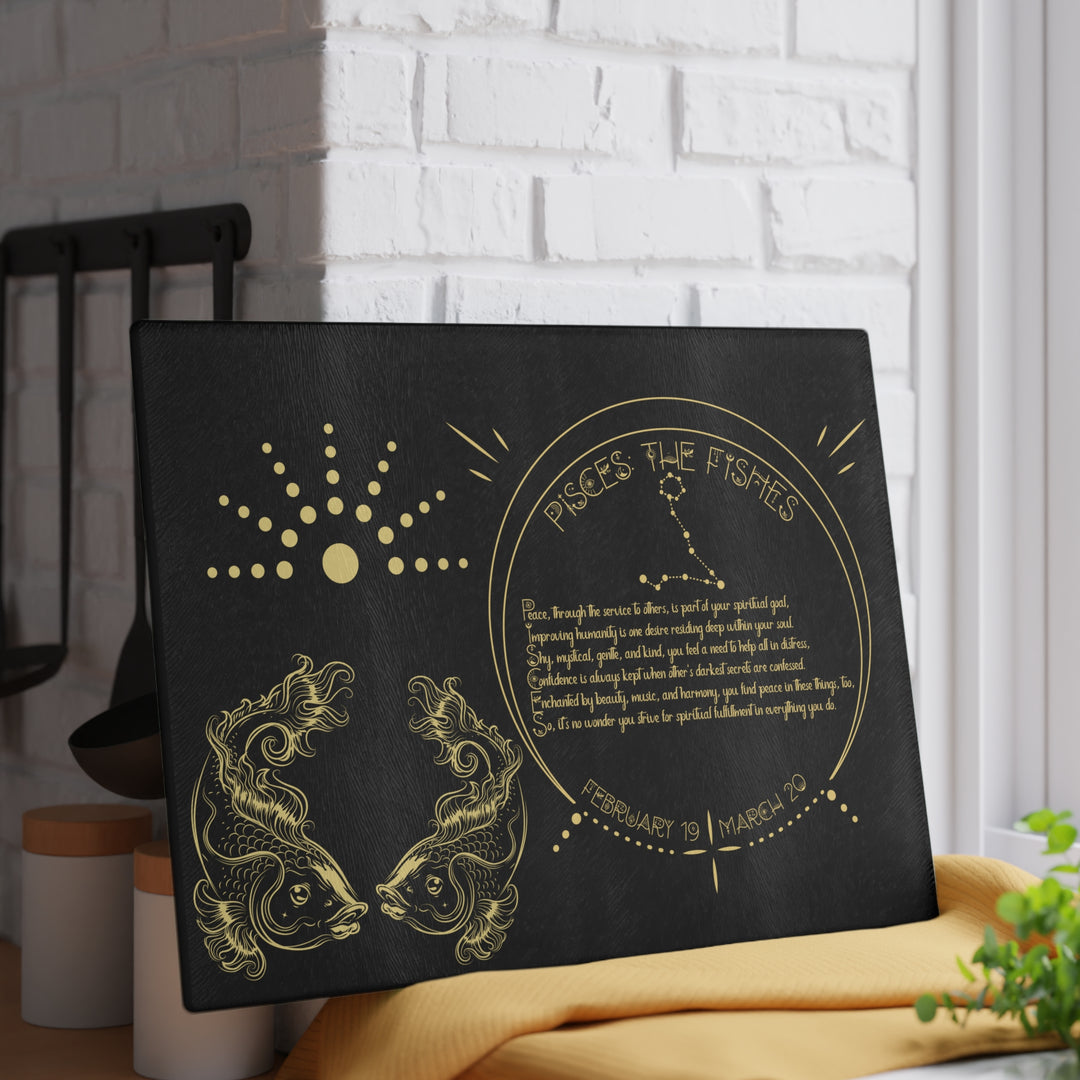 Pisces Acrostic Poem Glass Cutting Board