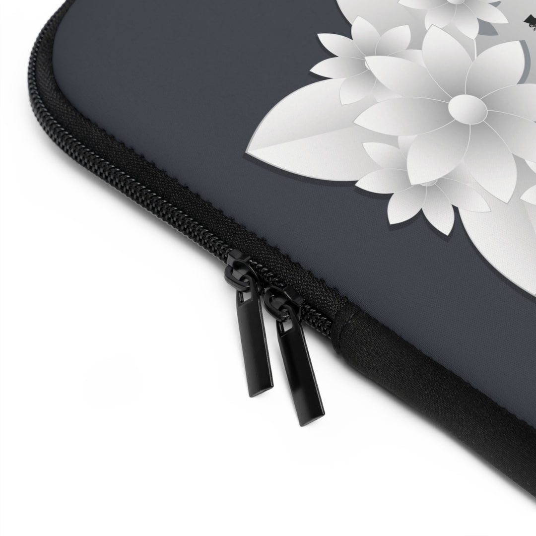 I Love You Neoprene Laptop Sleeve - Solid Black Back - White Flowers