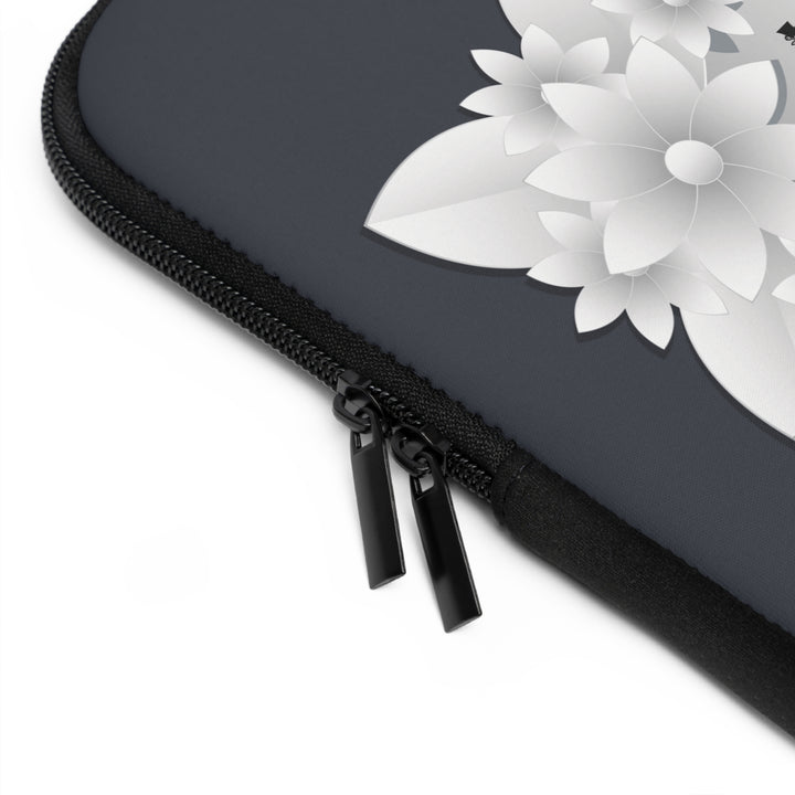 I Love You Neoprene Laptop Sleeve - Solid Black Back - White Flowers