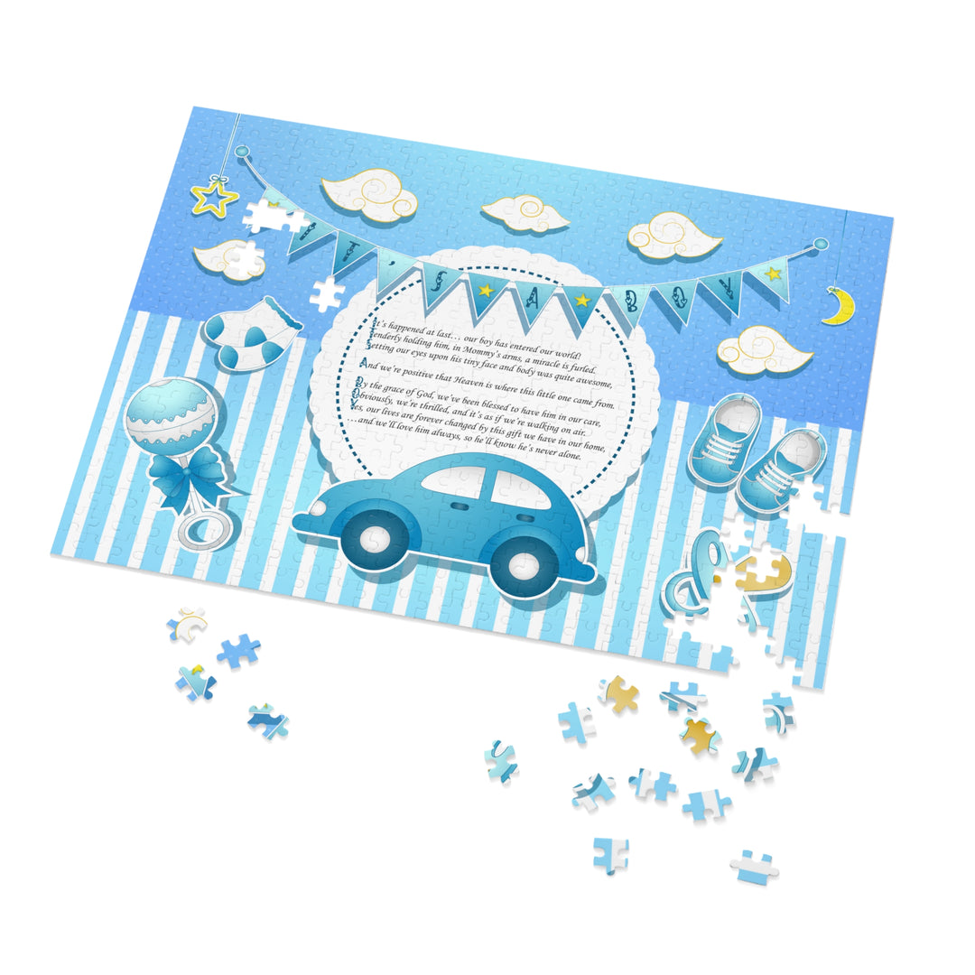 It's a Boy Acrostic Poem Puzzle - Blue Stripes - Tin Box - No Personalization