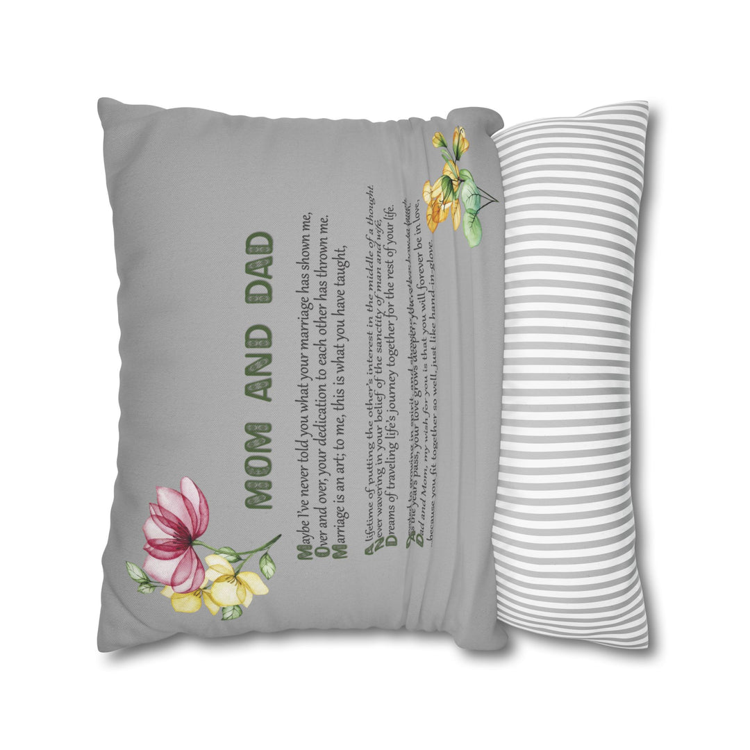 Mom and Dad Acrostic Poem Pillow Cover - Grey