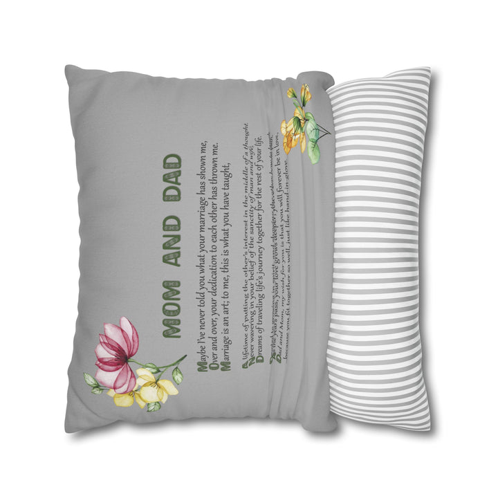 Mom and Dad Acrostic Poem Pillow Cover - Grey