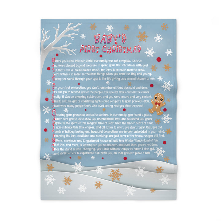 Baby's First Christmas Acrostic Poem Baby Blanket- Gingerbread - Blue - Personalized