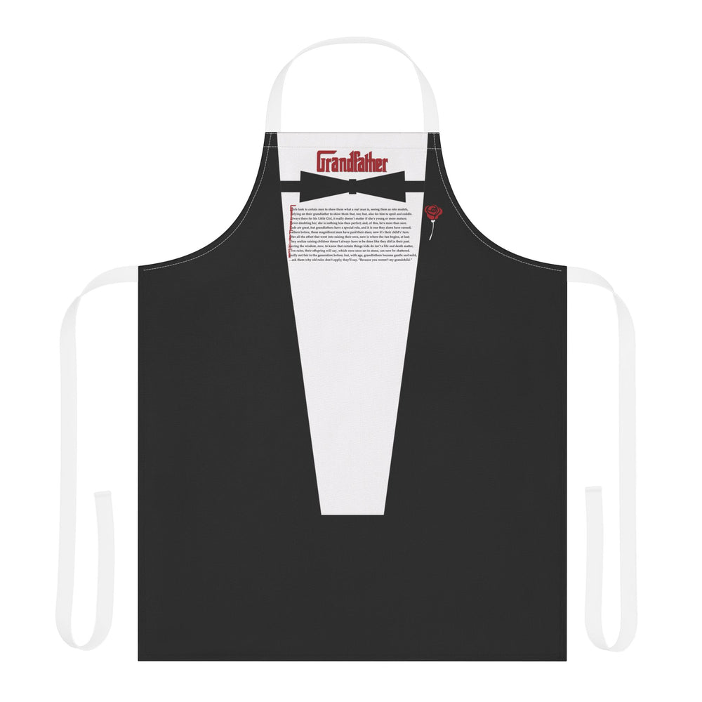 Black apron with a white shirt design on a white background
