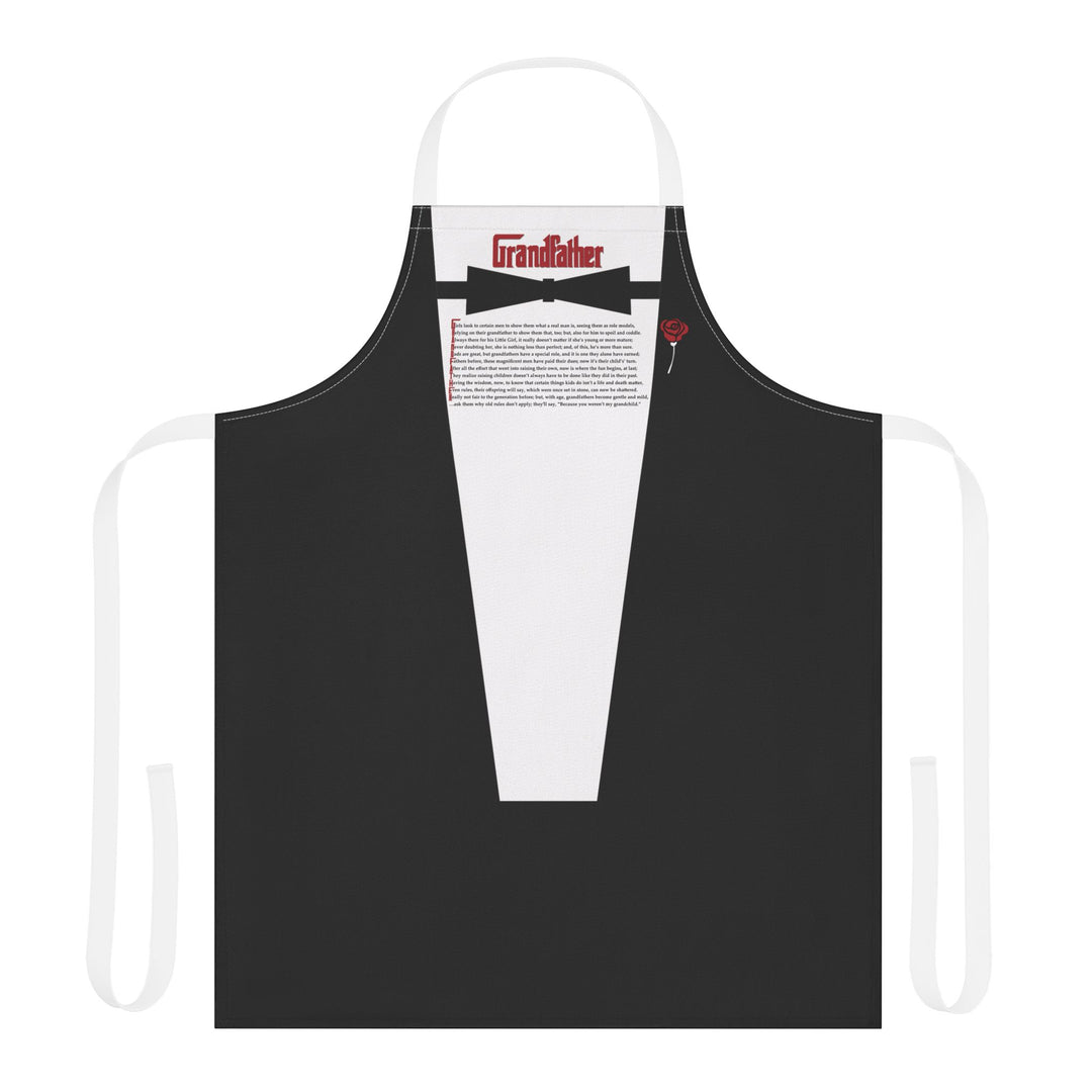 Black apron with a white shirt design on a white background