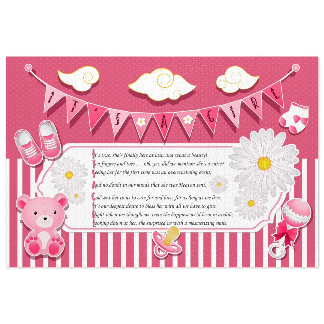 It's a Girl Acrostic Poem Puzzle - Banner and Stripes - No Personalization