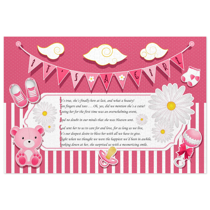 It's a Girl Acrostic Poem Puzzle - Banner and Stripes - No Personalization