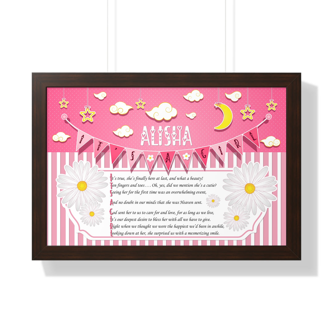 Baby Steps Framed Print Collection - Pink Stripes - "It's a Girl" Personalized